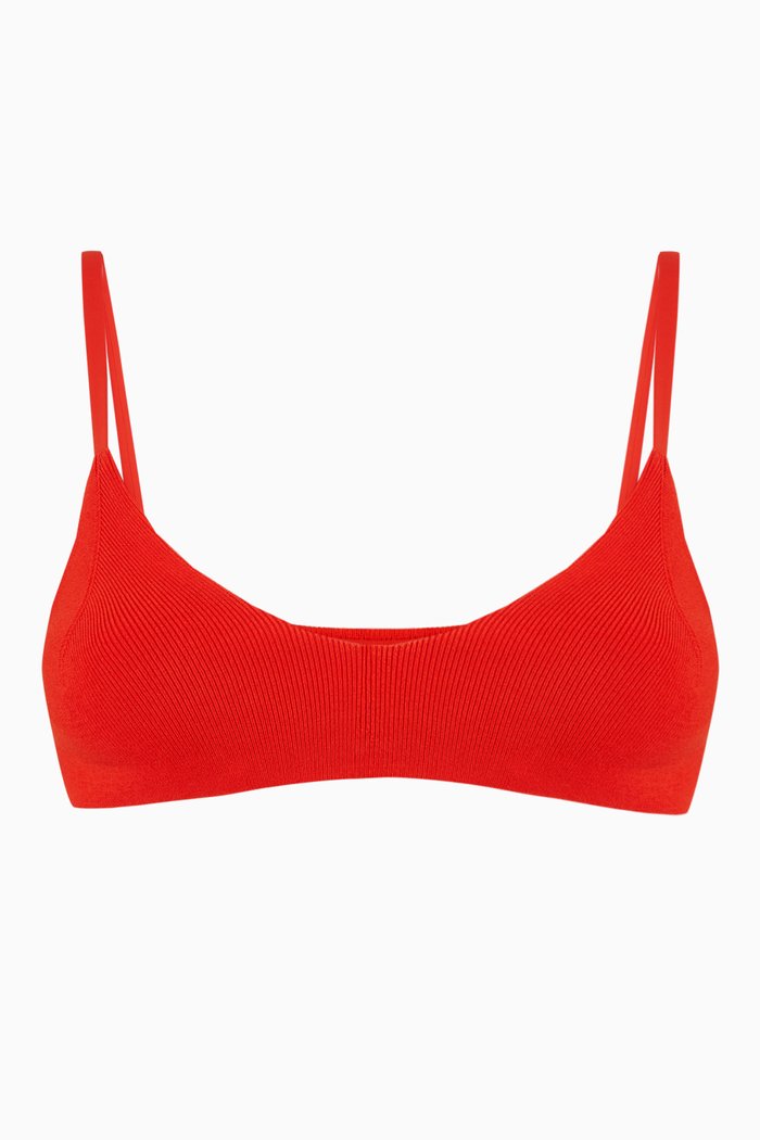 

Audrey Crop Bikini Top in Stretch Ribbed Nylon, Red