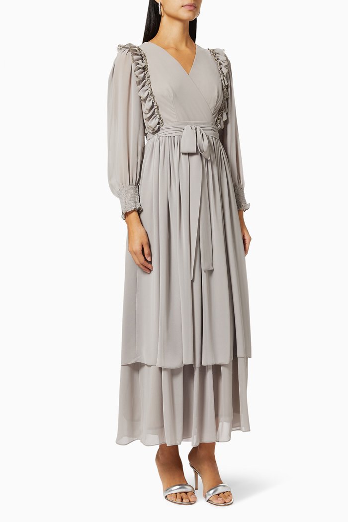 

Ruffle Tiered Dress in Chiffon, Gold