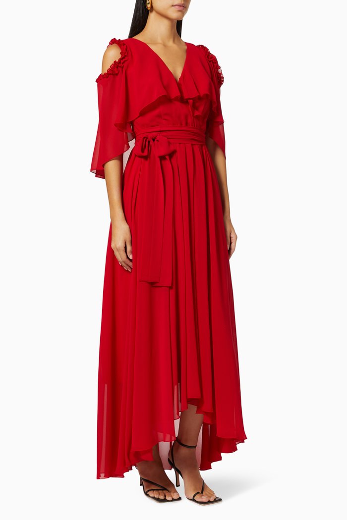

Cape Dress in Chiffon, Red
