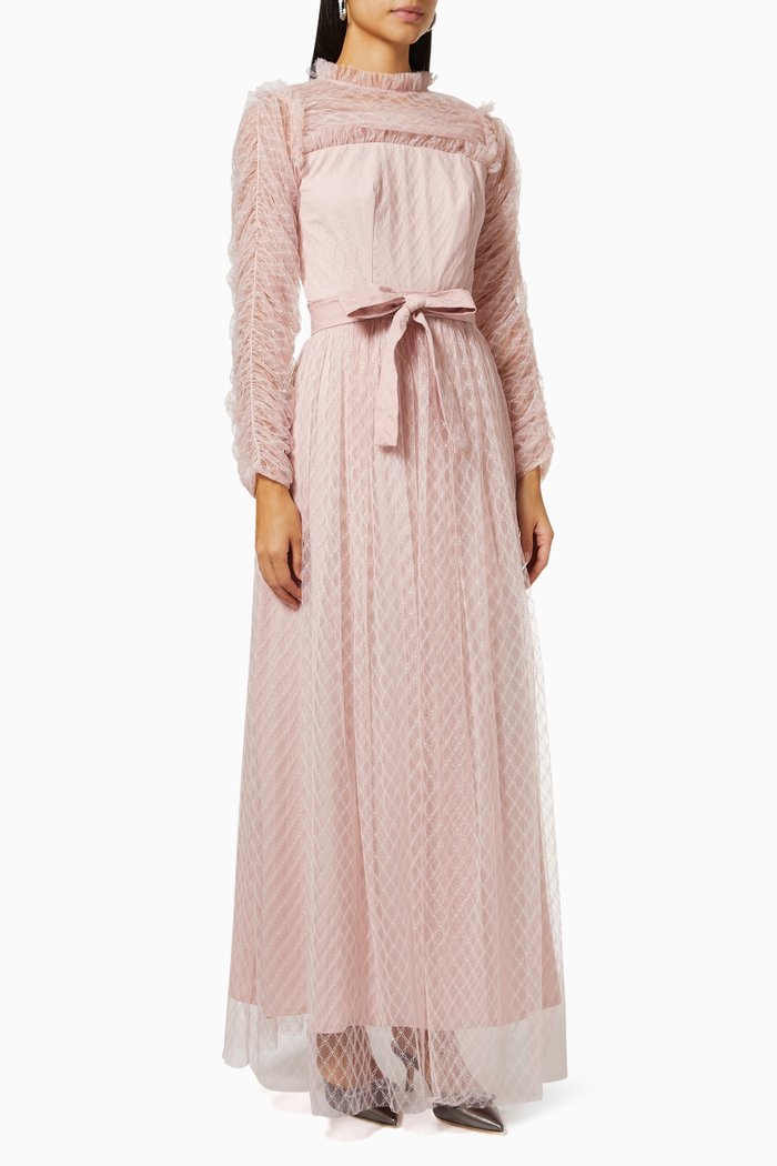 

Belted Dress in Dotted Tulle, Pink