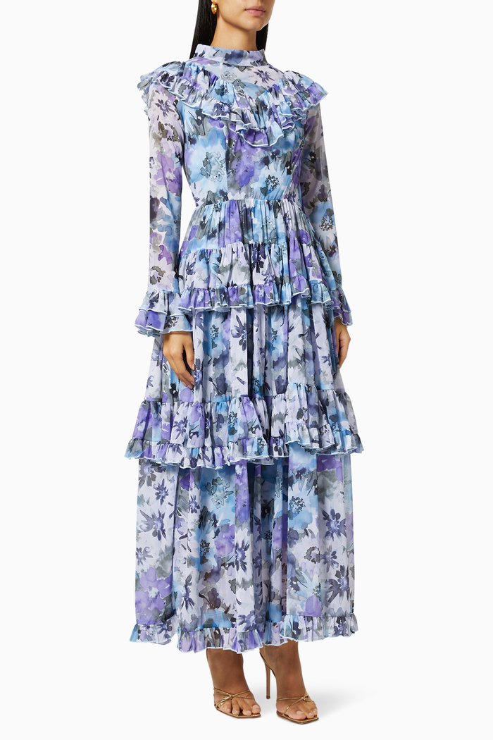 

Floral Tiered Dress in Chiffon, Multicolour