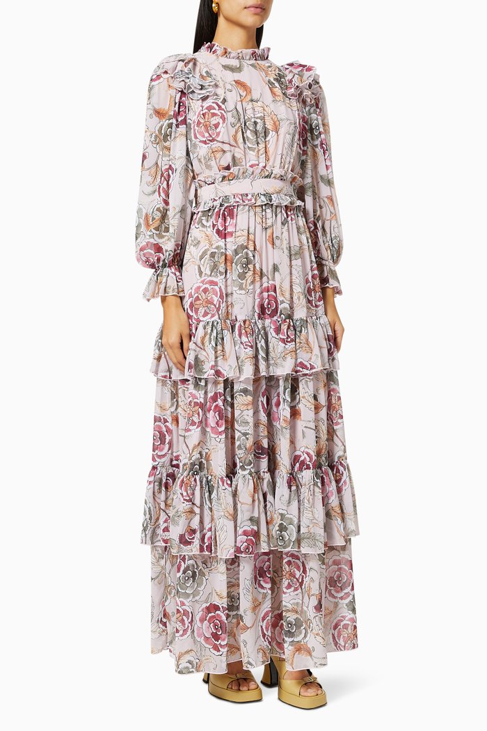 

Floral Tiered Dress in Chiffon, Multicolour