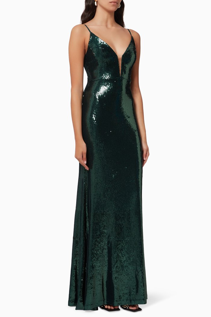 

Cal Gown in Stretch Sequin, Green