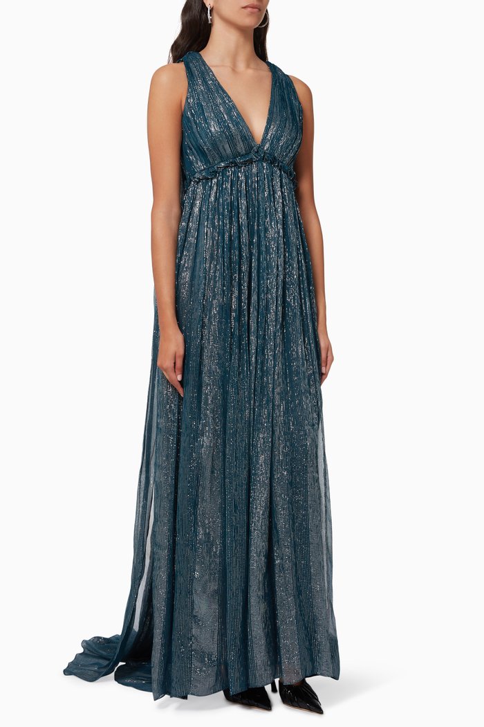 

Bianca Cape Gown in Metallic Chiffon, Blue