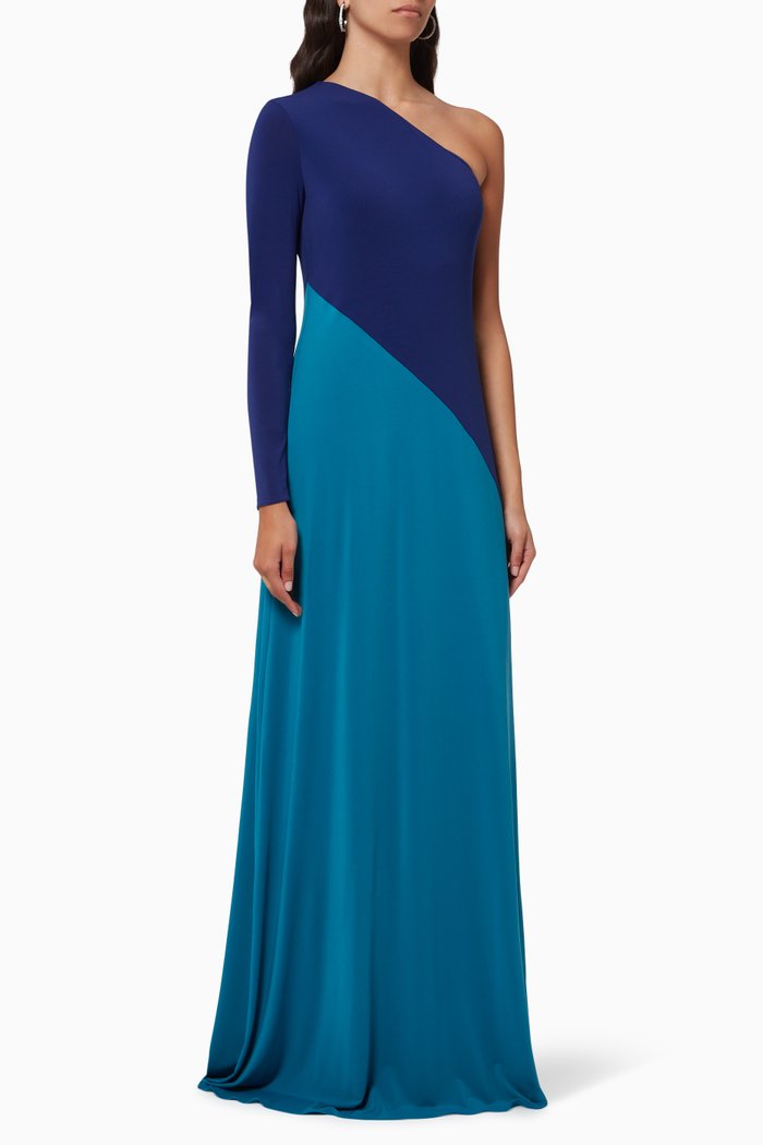 

Aja Colour Block Gown in Stretch Jersey, Blue