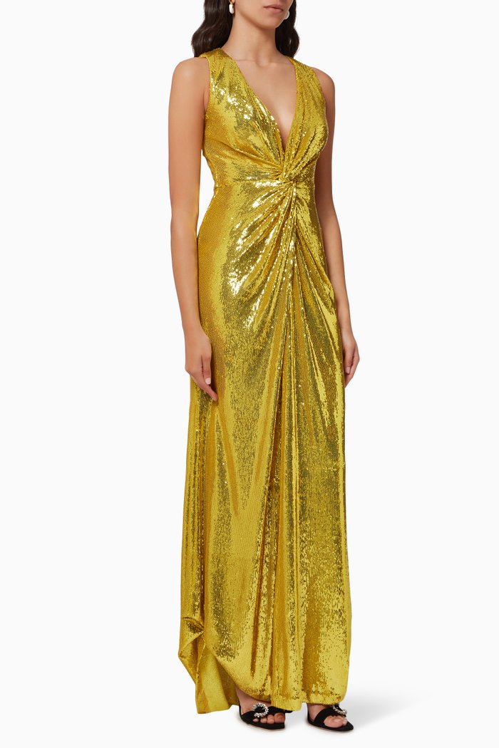 

Georgia Twist Gown in Stretch Sequin, Yellow
