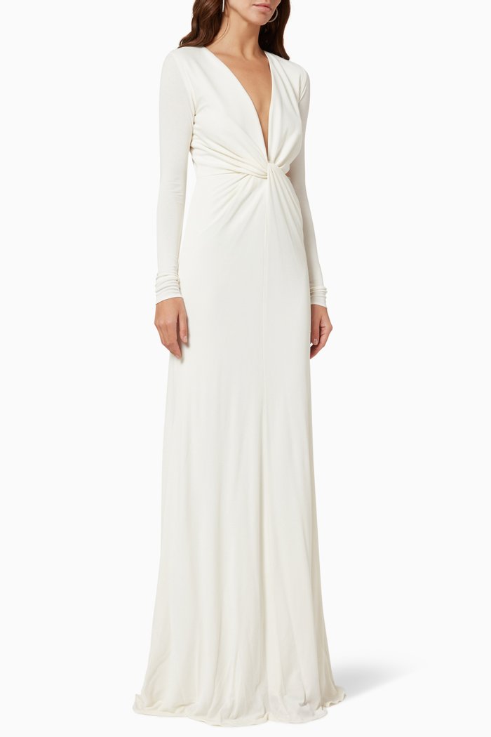 Crystal Band Gown in Jersey, White