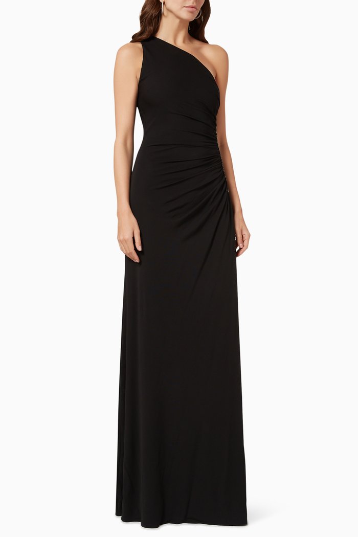 

Amira Crystal Band Gown in Jersey, Black