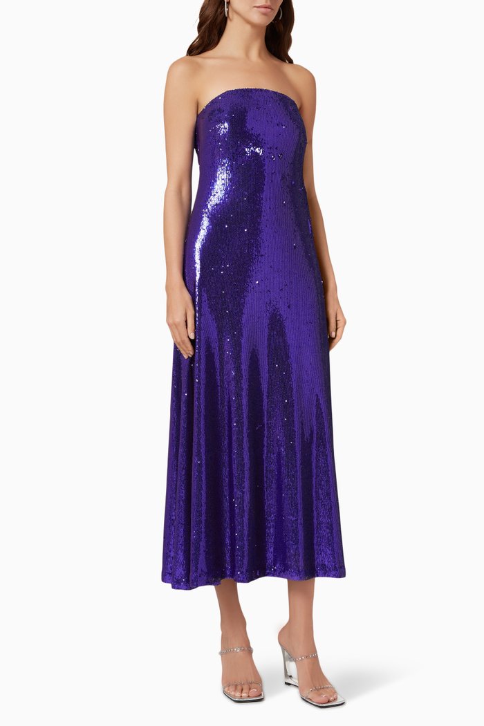 

Talia Bustier Cocktail Dress in Sequinned Crepe, Purple