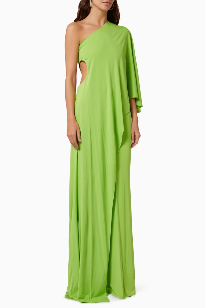 Alyssa Cascade Gown in Jersey, Green