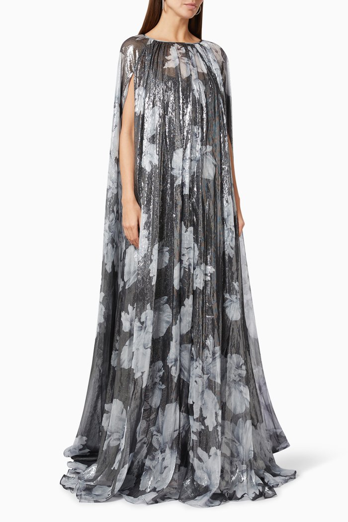 

Nicoletta Cape Gown in Chiffon, Black