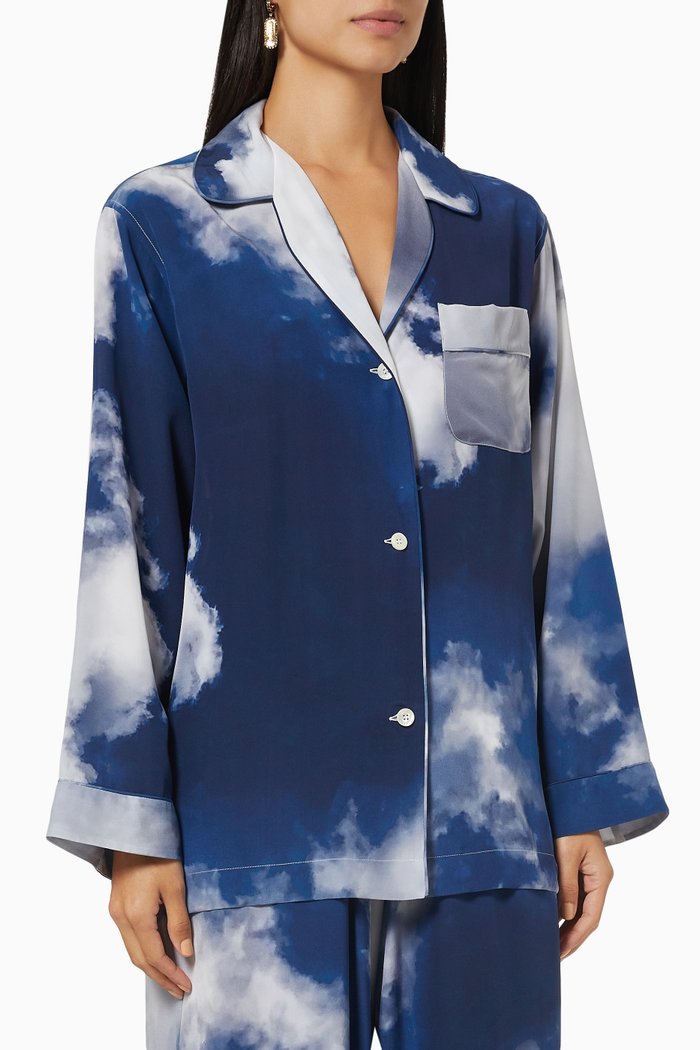 

Sky Pyjama Shirt in Crepe de Chine, Blue