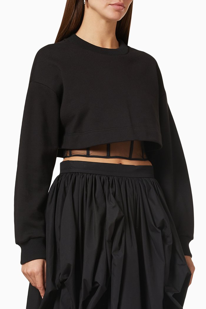 Corset Sweatshirt in Cotton Jersey, Black