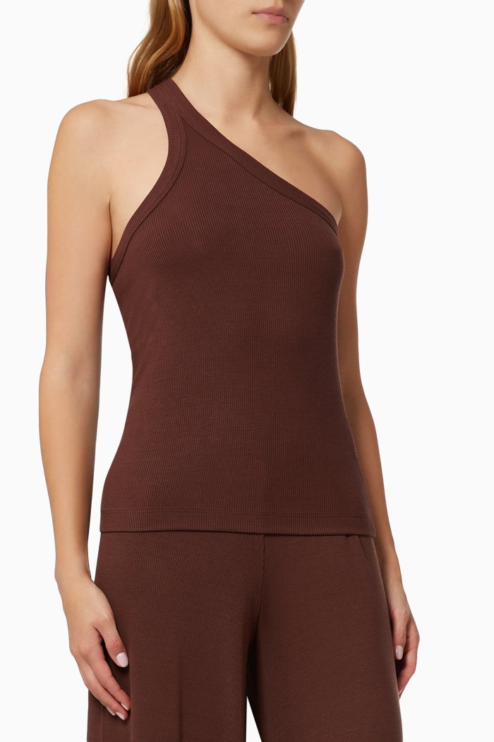 

Emma Asymmetric Vest Top in Rib, Brown