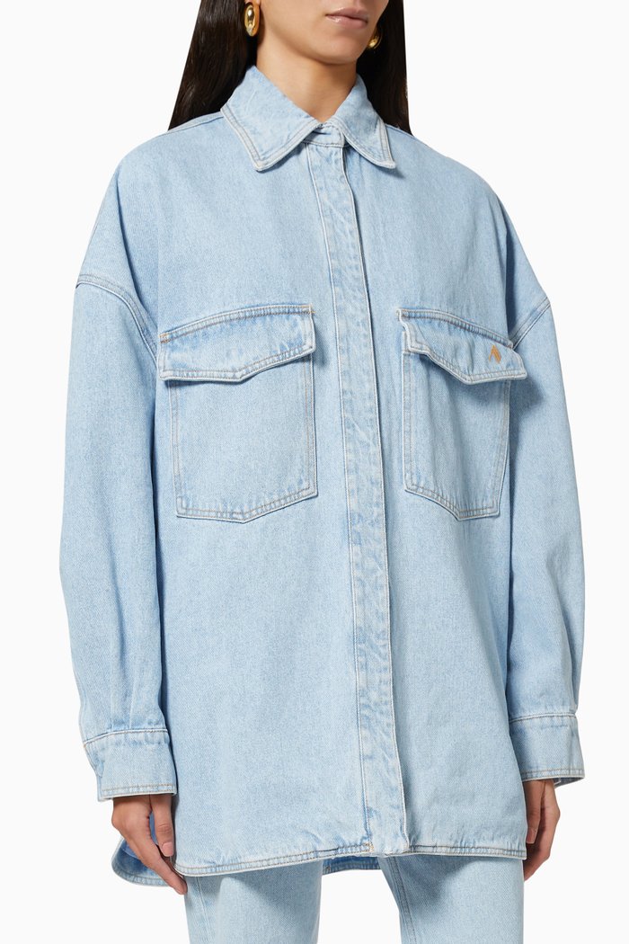 

Short Oversized Coat in Denim, Blue