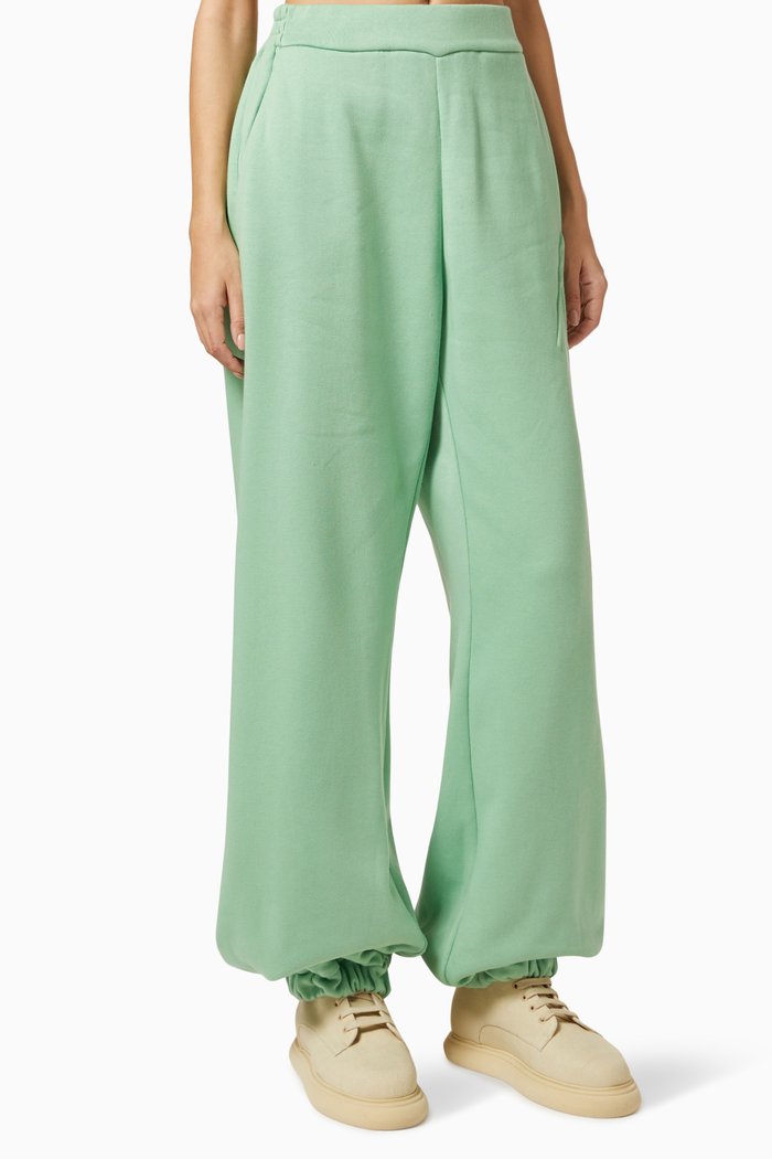 Oversized Joggers in Cotton Fleece, Green