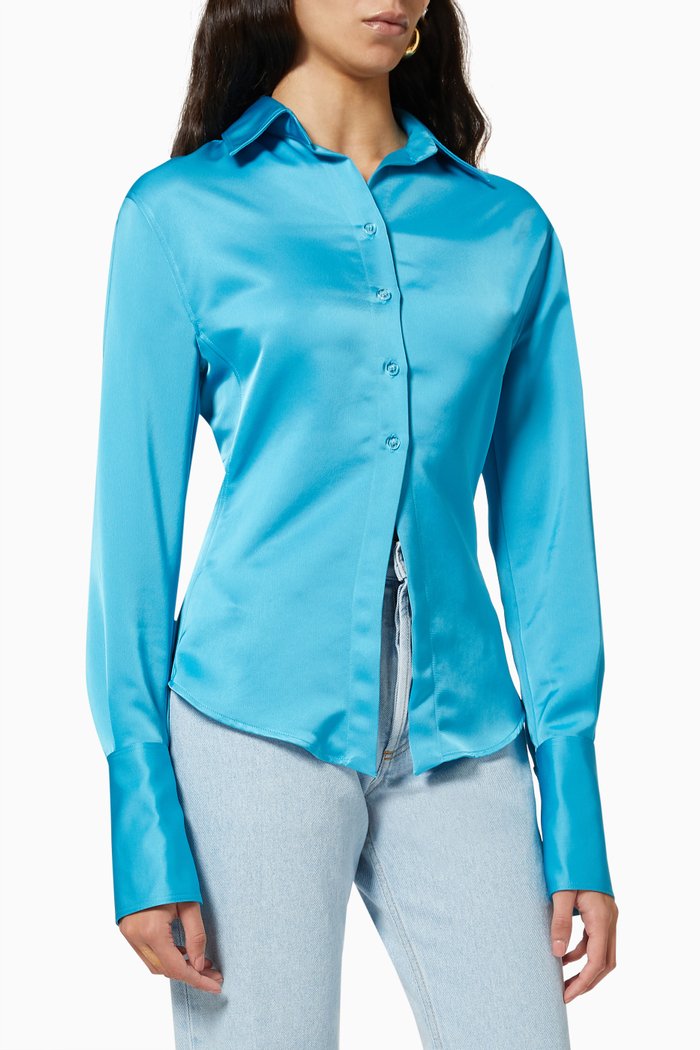 

Lily Shirt in Double Satin, Blue