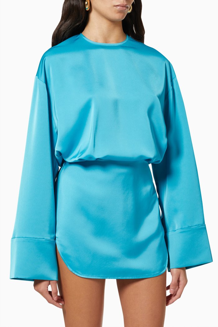 

Mini Dress in Double Satin, Blue