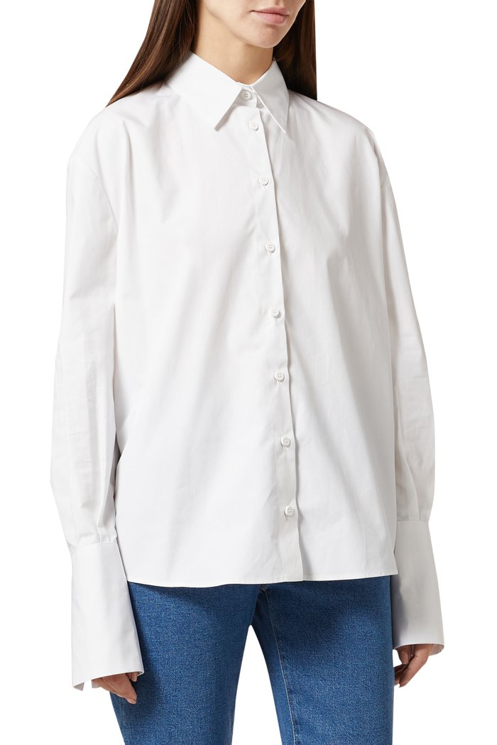 

Elongated Cuff Shirt in Cotton Poplin, White