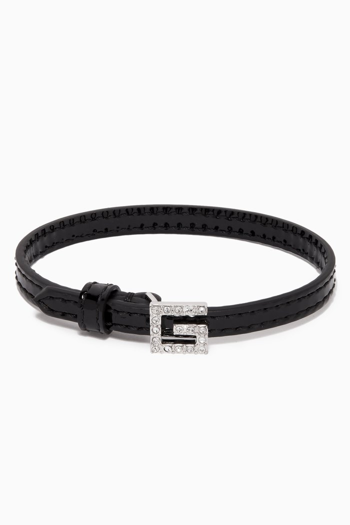 

Square G Motif Bracelet in Leather, Black