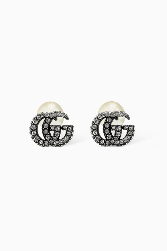 GG Marmont Crystal Pearl Cufflinks in Brass, Silver