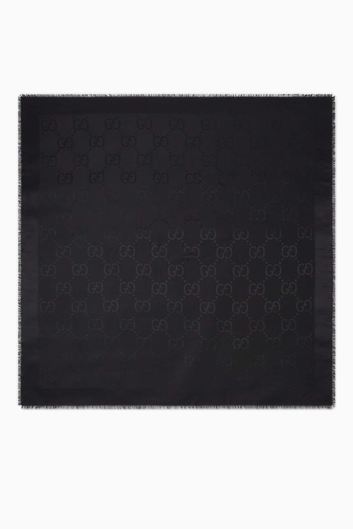 Shawl in GG Jacquard Silk Wool, Black