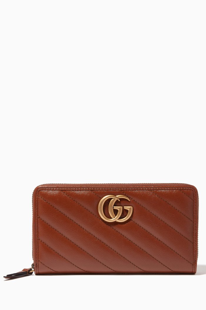 

GG Marmont Zip-Around Wallet in Leather, Brown