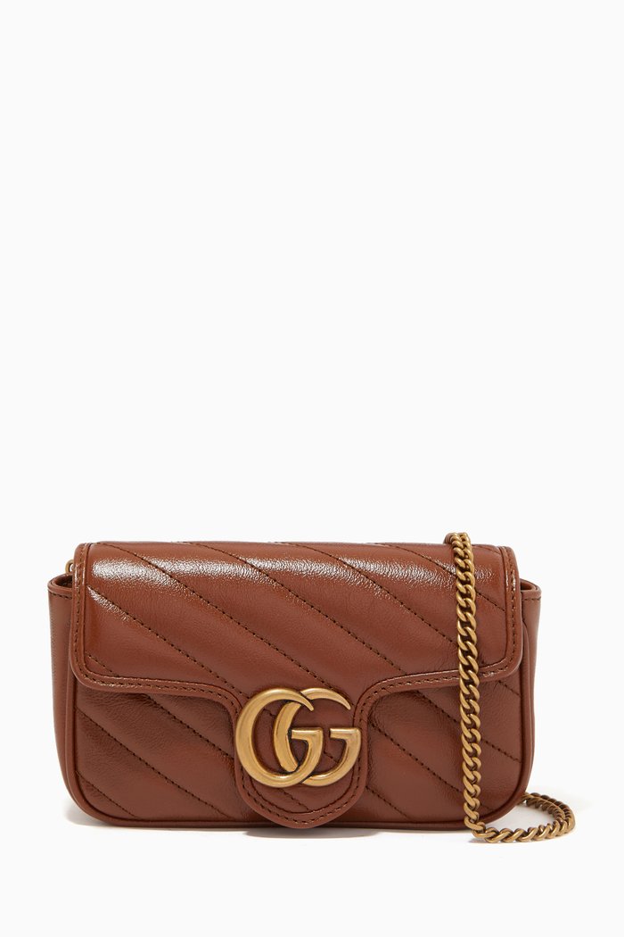 

Super Mini GG Marmont Bag in Diagonal Matelassé Leather, Brown