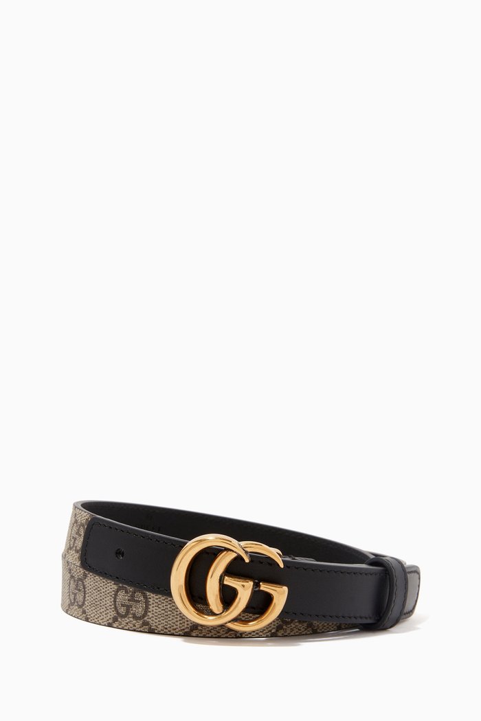 

GG Marmont Thin Belt in GG Supreme Canvas & Leather, Black