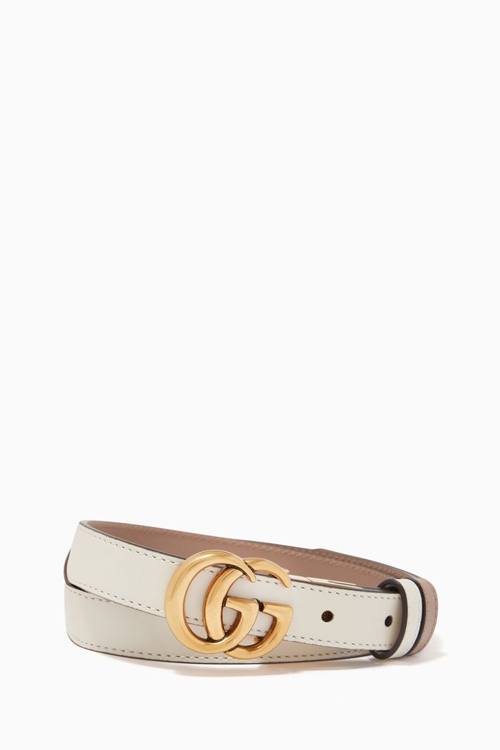 

GG Marmont Reversible Thin Belt in Leather, White