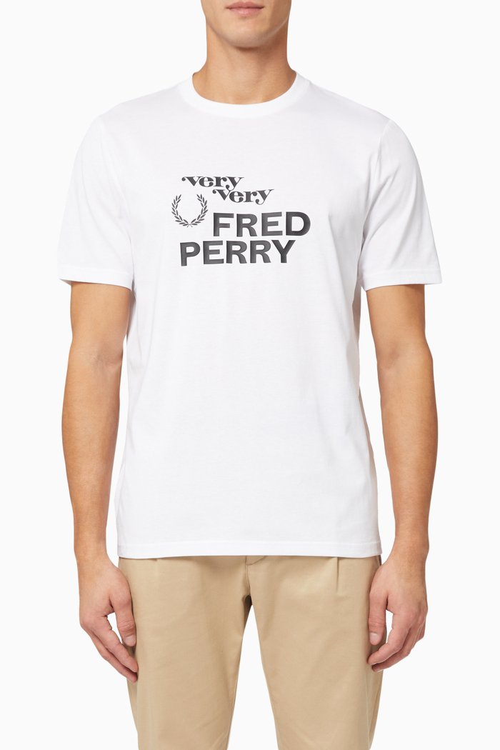 Fred Perry Printed T-Shirt in Cotton Jersey, White