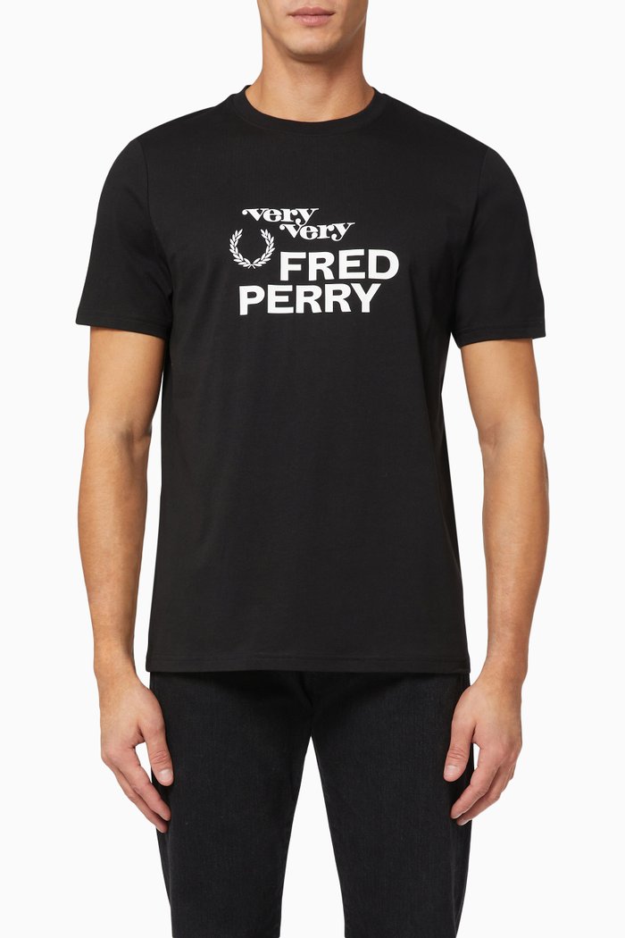 

Fred Perry Printed T-Shirt in Cotton Jersey, Black