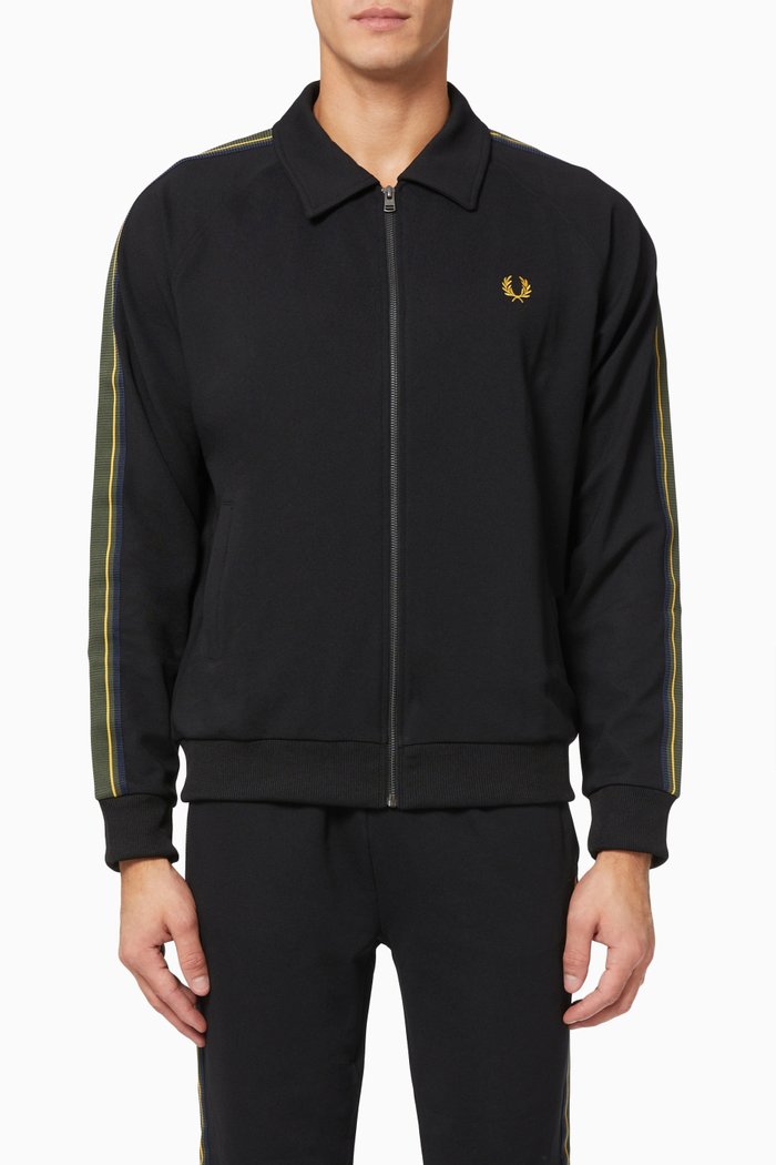 

Striped Taped Track Jacket in Tricot Twill, Black