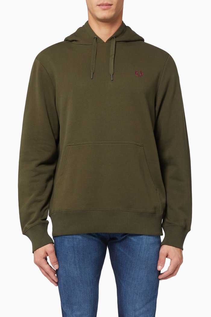 Embroidered Logo Hoodie in Cotton, Green