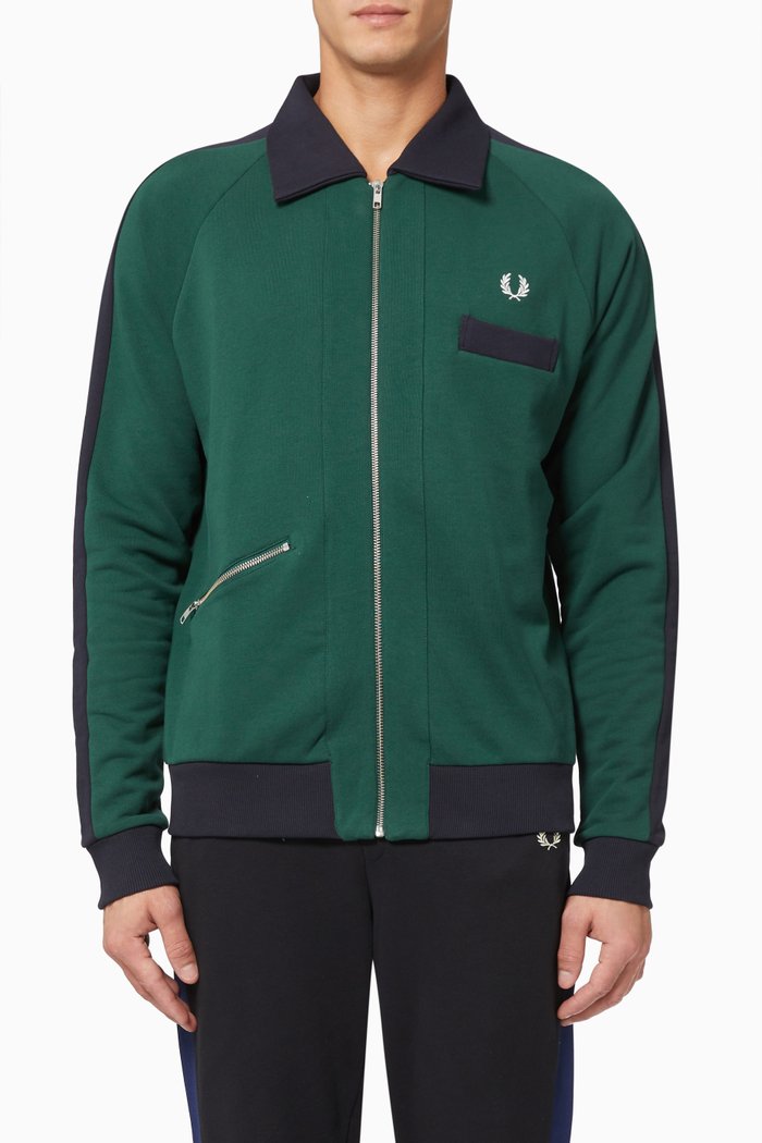

Slanted Zip Track Jacket in Cotton, Green