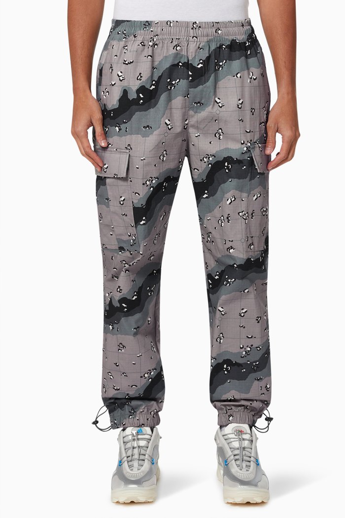 

Ripstop Cargo Pants in Camo Print Cotton Jersey, Grey