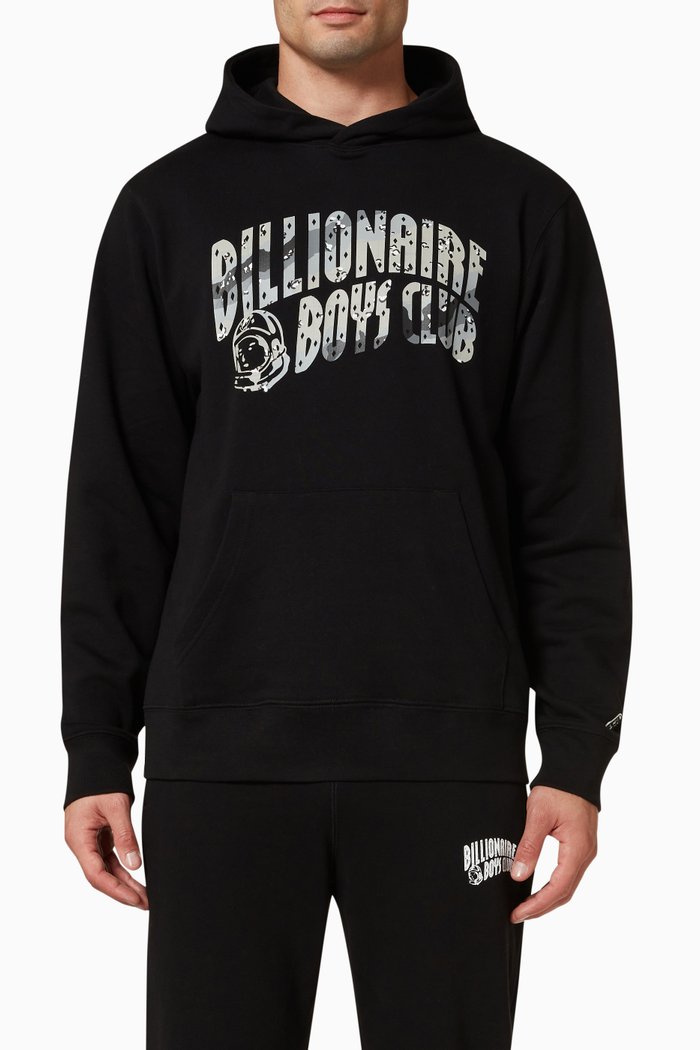 

Camo Arch Logo Popover Hoodie in Loopback Cotton, Black