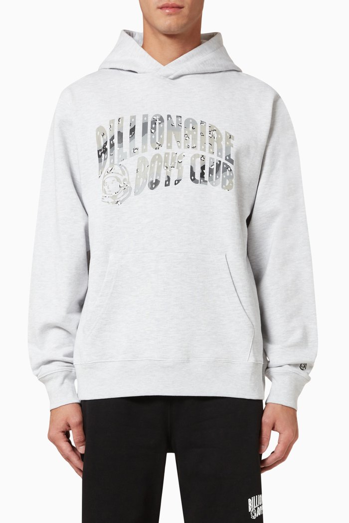 

Camo Arch Logo Popover Hoodie in Loopback Cotton, Grey