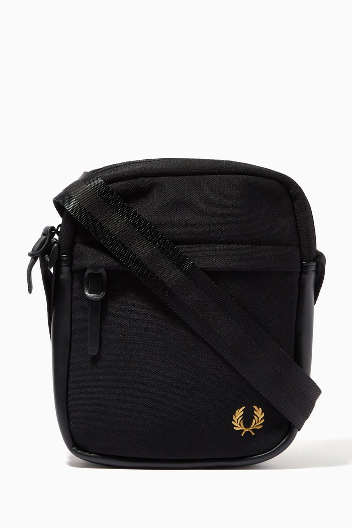 

Laurel Wreath Embroidered Messenger Bag in Piqué, Black