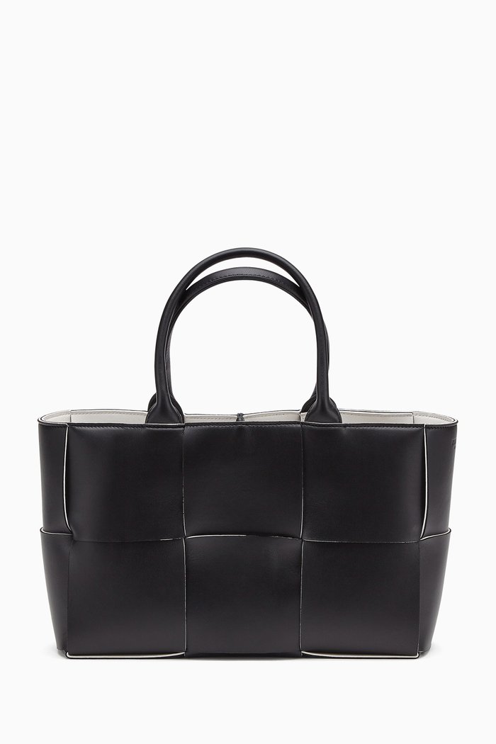 Small Arco Intrecciato Leather Tote Bag, Black