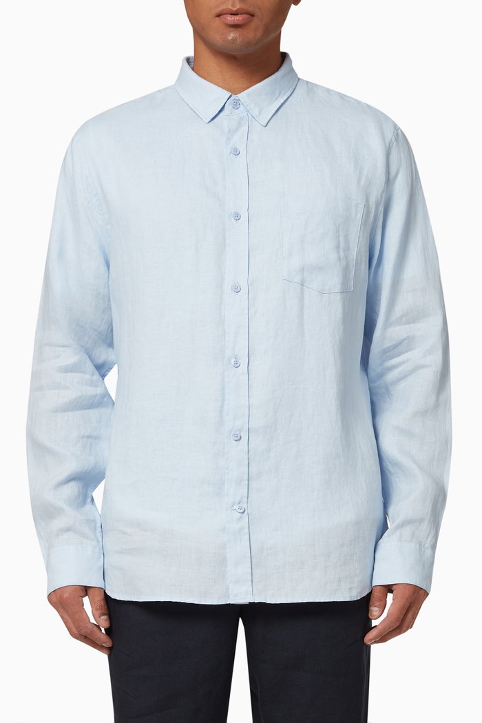 

Long Sleeve Shirt in Linen, Blue