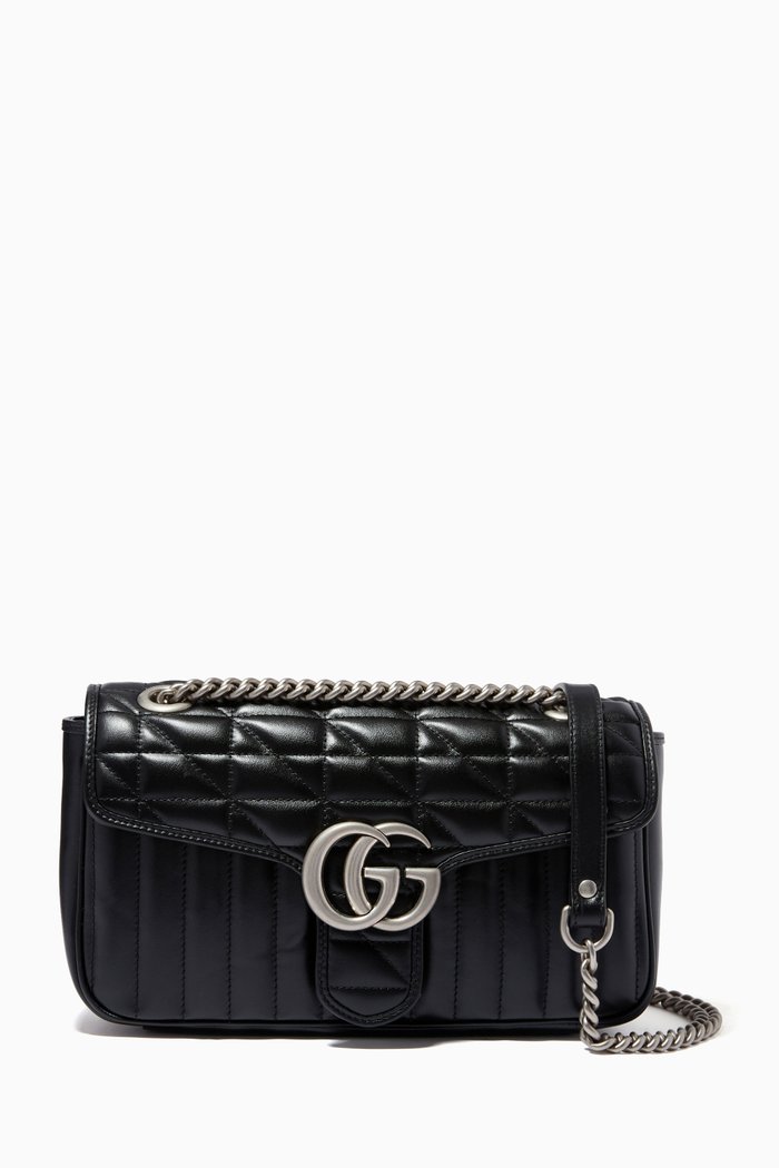 

GG Marmont Small Shoulder Bag in Matelassé Leather, Black