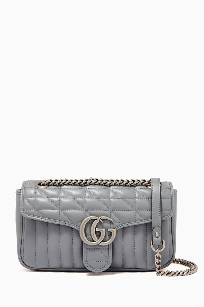 

GG Marmont Small Shoulder Bag in Matelassé Leather, Grey