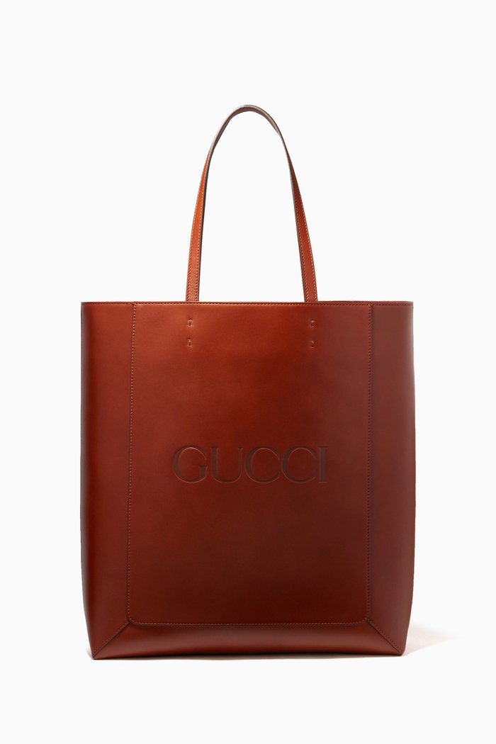 

Tote Bag with Gucci Logo in Smooth Leather, Brown