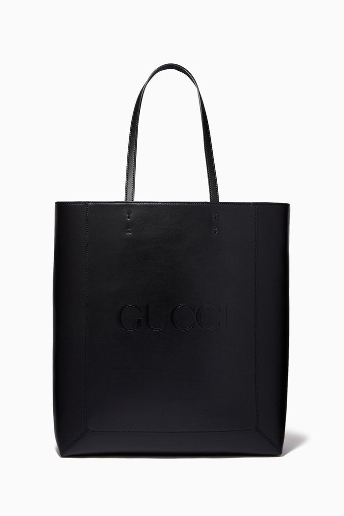 

Tote Bag with Gucci Logo in Smooth Leather, Black
