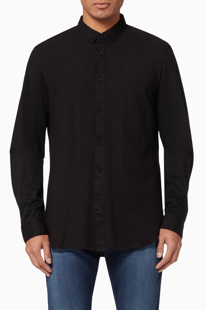 

Textured Shirt in Cotton Jersey, Black