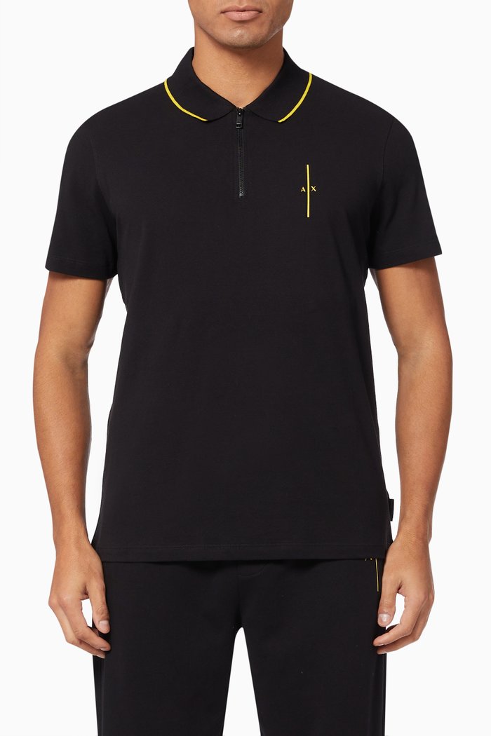 

Zipped Polo Shirt in Cotton Piqué, Black