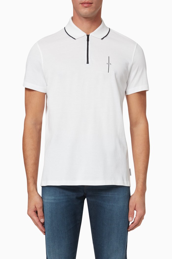 

Zipped Polo Shirt in Cotton Piqué, White