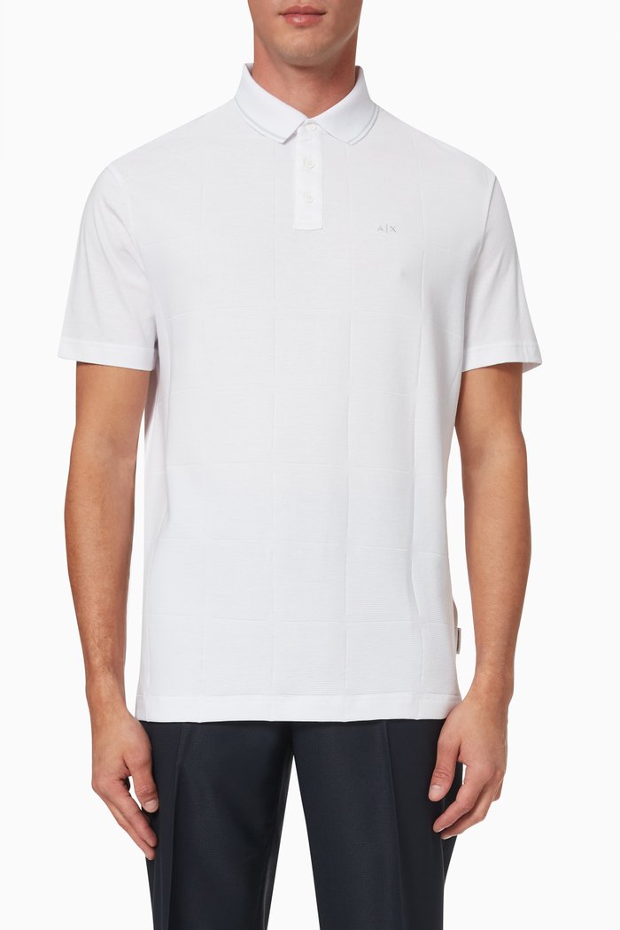 

Textured Polo Shirt in Cotton Knit, White