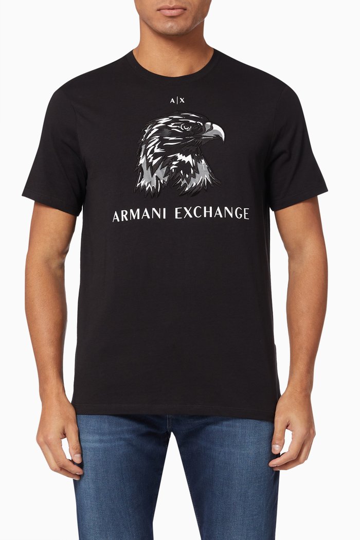 

Embroidered Eagle T-Shirt in Cotton Jersey, Black